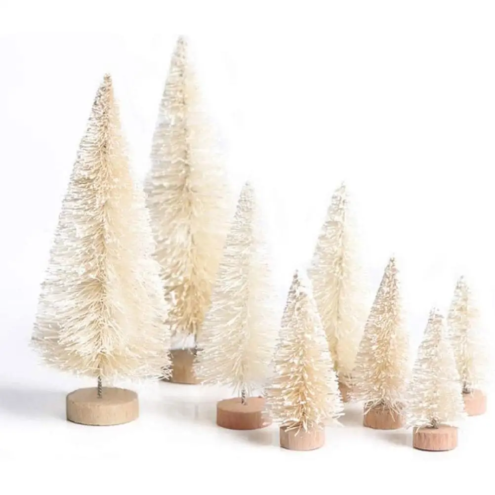 8PCS Christmas Tree Ornament  Stable Standing Sisal Silk Wood Mini Christmas Tree Home Decoration Ideal Present for Indoor