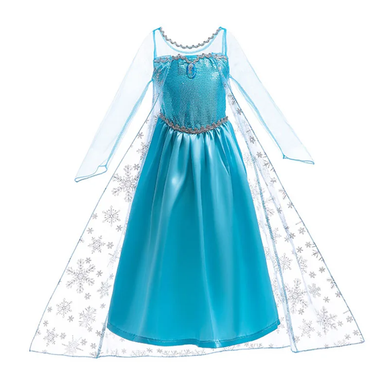 Disfraz De Princesa Elsa De Frozen Para Niñas – Vestido Azul Con Diamantes De Cristal – Incluye Capa Transpirable – Tallas 100 A 150 – Ideal Para Halloween Y Cosplay