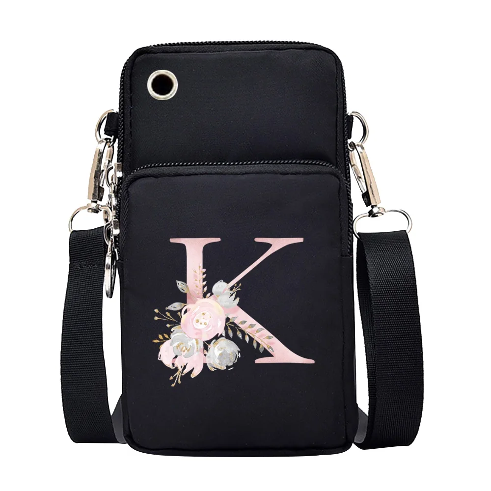 Waterproof Mobile Phone Bag for Iphone/huawei/xiaomi/samsung Universal Pink Flower 26 Letters Cell Phone Case Women Wrist Pack