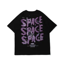  Women T-Shirt Bear Graffiti Short Sleeved Space Print Oversized T-shirt Loose Summer Retro Harajuku Style Couple Shirt Tops 