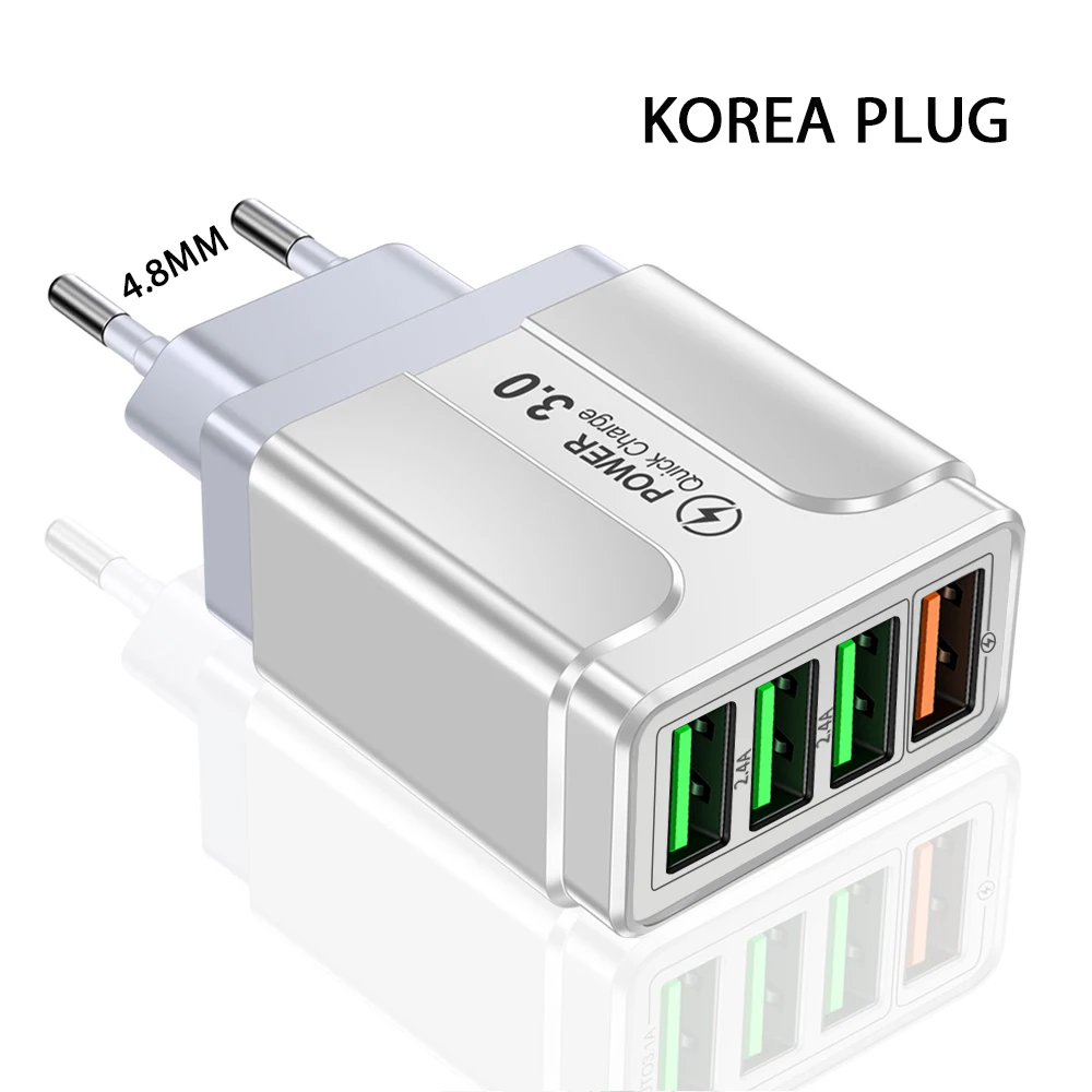 20W Multi-Port USB Fast Charger with Quick Charge 3.0 and KR Plug