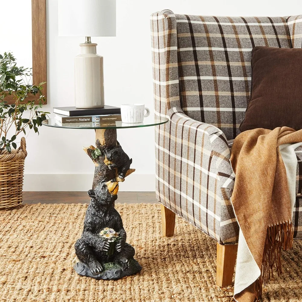 

Animal 24" H Glass Top Color Sculpture End Table-Bear