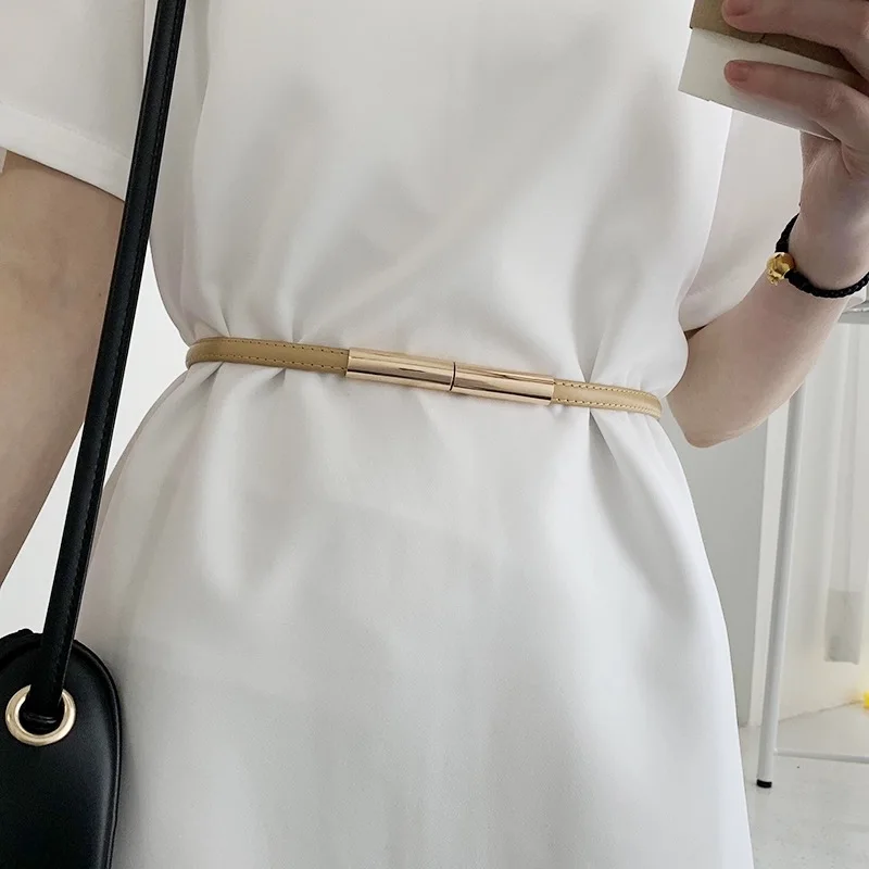 New Thin Luxury Women's Belt Fashion Candy Color Genuine Leather Girdle  Gold Buckle For Dress Jeans Decorative Lady Waistbands - AliExpress  200000297