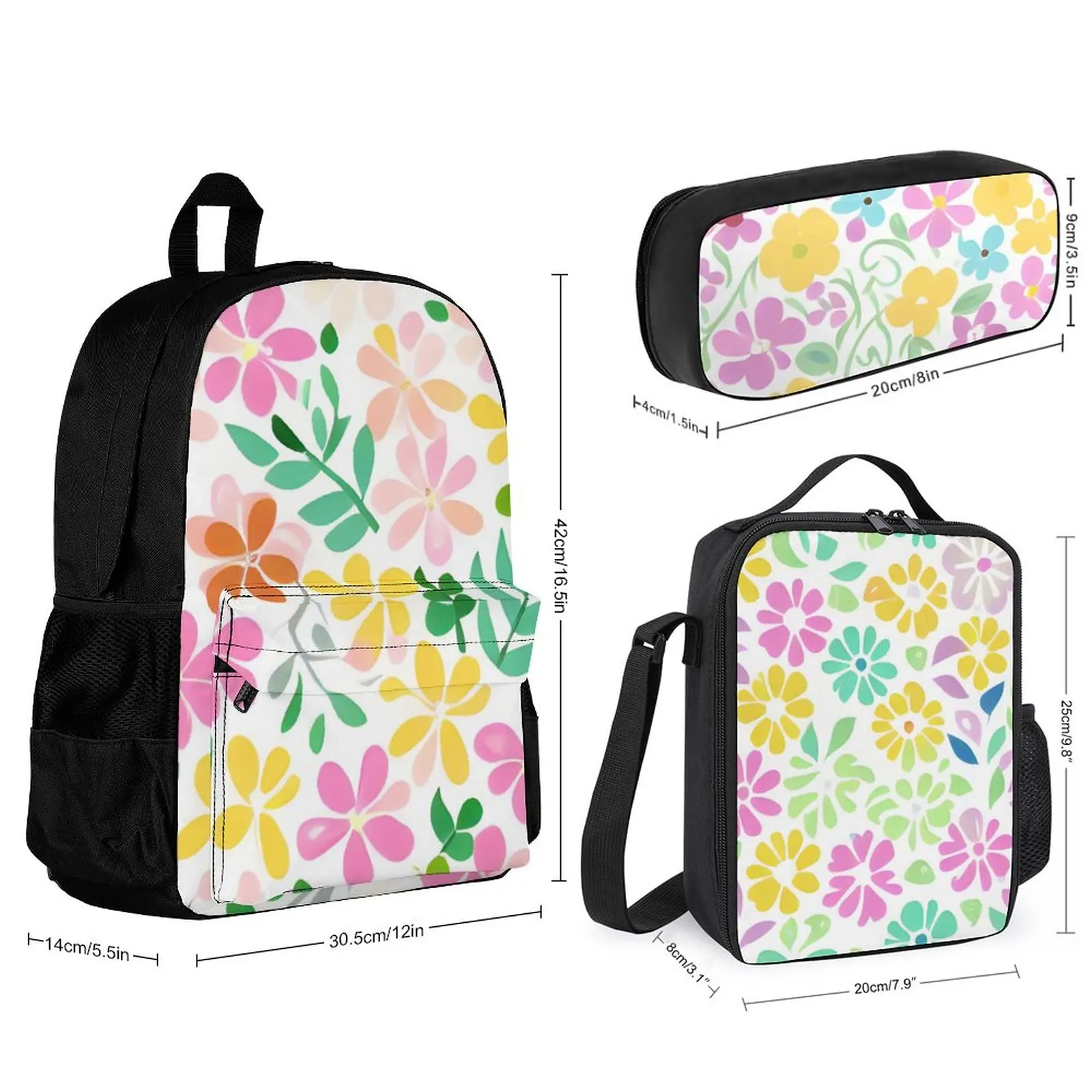 3pcs/set Backpack Set with Lunch Bag Fashion Adjustable Strap with Handbag Pencil Case for Teenage Girls