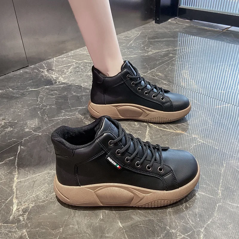 Ankle Boots Increase Shoes Brown Short Boots Autumn Winter Women's Shoes High-top Thick-soled Inner Platform Boots Ladies Shoes