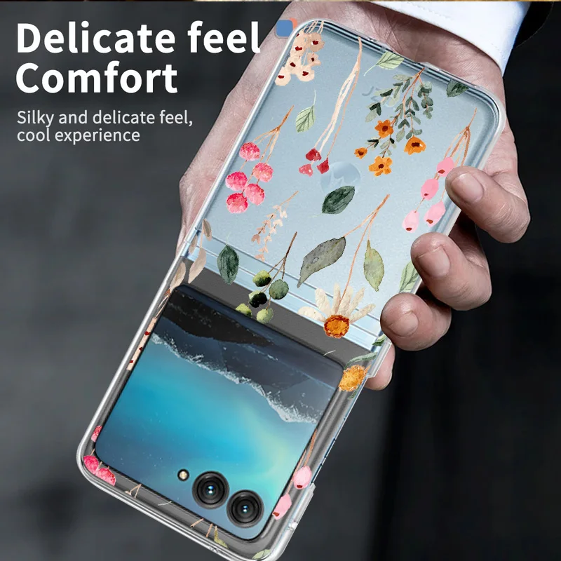 Colorful Flower Pattern Clear Shockproof Folding Phone Case