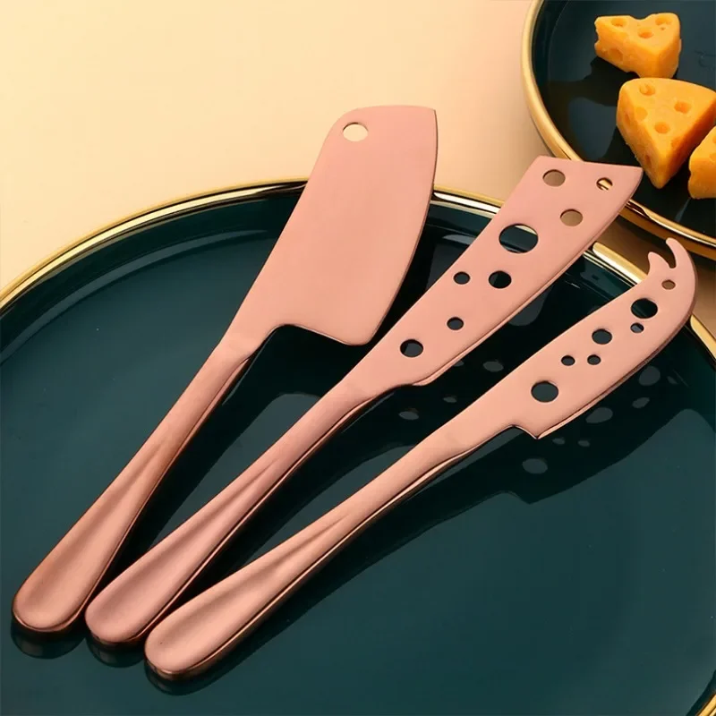 Cheese Knife 3 Piece Set Stainless Steel Cheese Knife Butter Spatula Pizza Creative with Holes Baking Tools