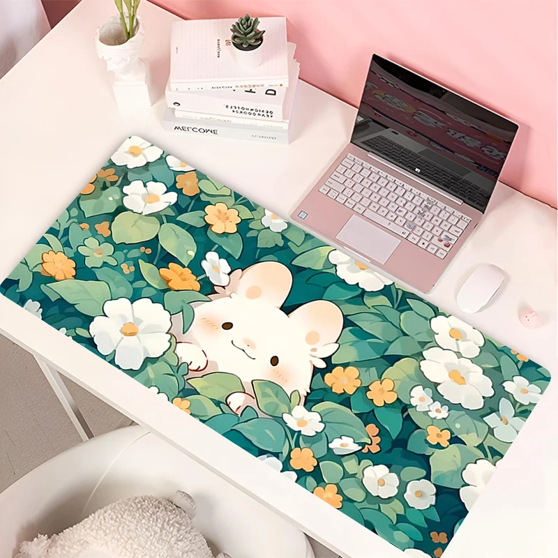 Lovely Rabbit Large Gaming Keyboard Mouse Pad Anime Green Plant Computer Gamer Tablet Mause pad Long Mousepad 900x400 Cute Mats 5