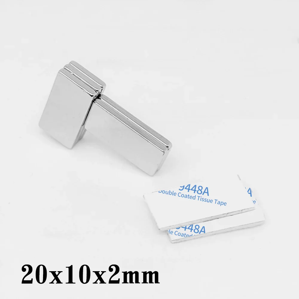 양면 접착 테이프 포함 블록 검색 자석, 강력한 네오디뮴 자석, 3M, 20x10x2mm, 20x10x2mm
