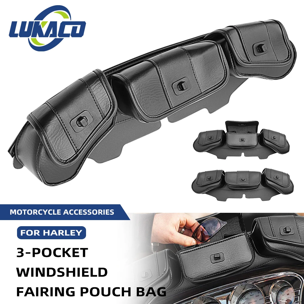 Мотоциклетная черная сумка на лобовое стекло с тремя карманами для 1993-2013 Harley Electra Street Glide FLHT FLHTC FLHX FLHTK FLHTCU