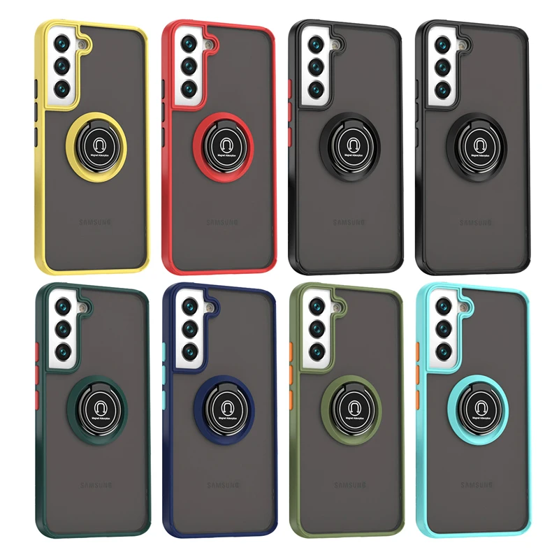 KEYSION mat etui til Samsung S22 Ultra 5G S22+ S20 Plus S10 S9 Transparent ringstander Stødsikkert telefoncover til Galax_voghion.com