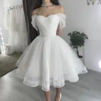 Short Sparkly Sweetheart Wedding Drezs Lace Up Back Off The Shoulder Knee Length For Women Customize To Measures Bridal Gowns 2