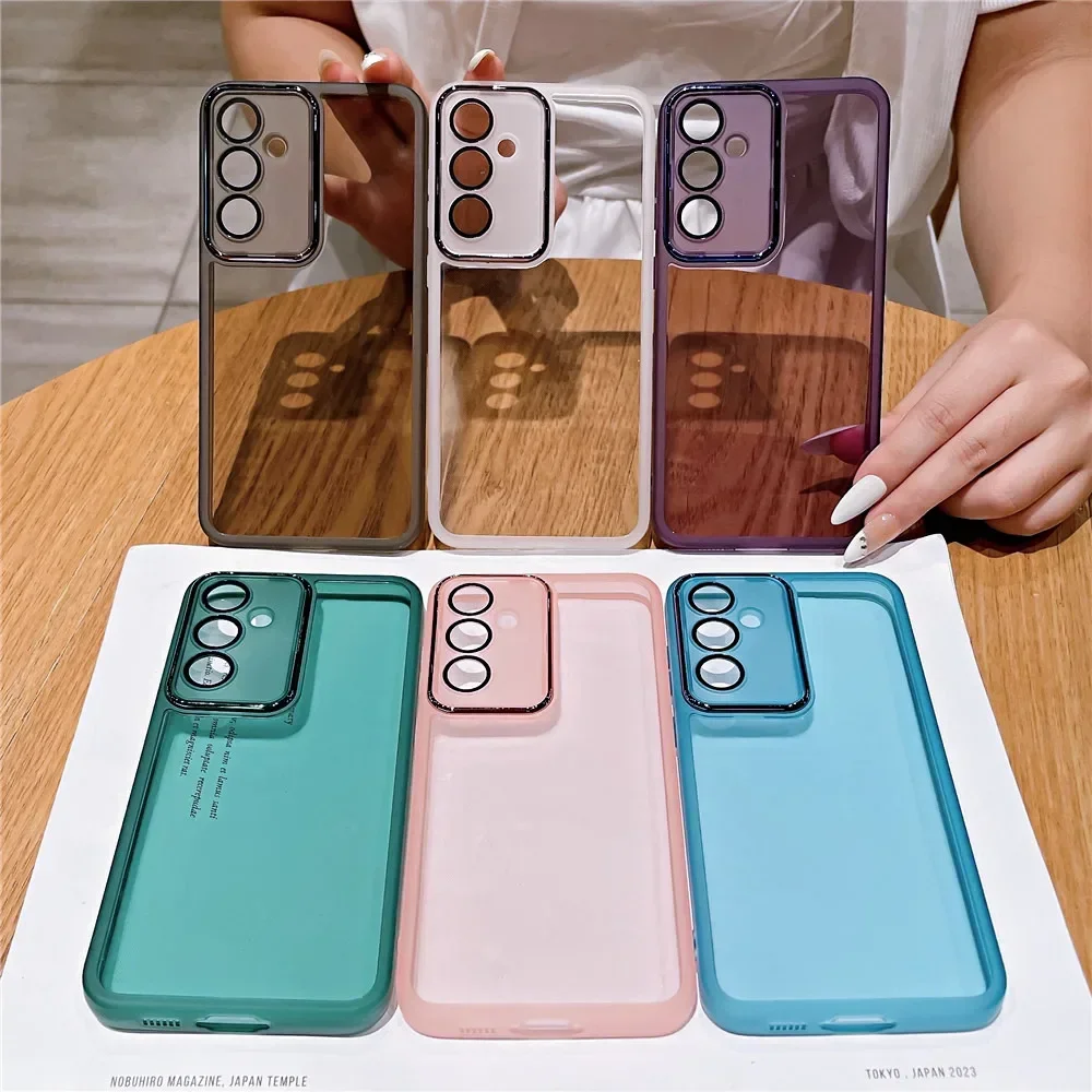 Phone Case For Samsung S23 Ultra S24 S21 FE S22 Plus M13 M33 M53 M14 M54 A55 Camera Protection Film Transparent Silicone_voghion.com