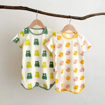 0-3 Years Newborn Ice Silk Thin Sleepwear Print Babysuits Cartoon Romper Summer New Boys Girls Baby Anti Kick Clothing
