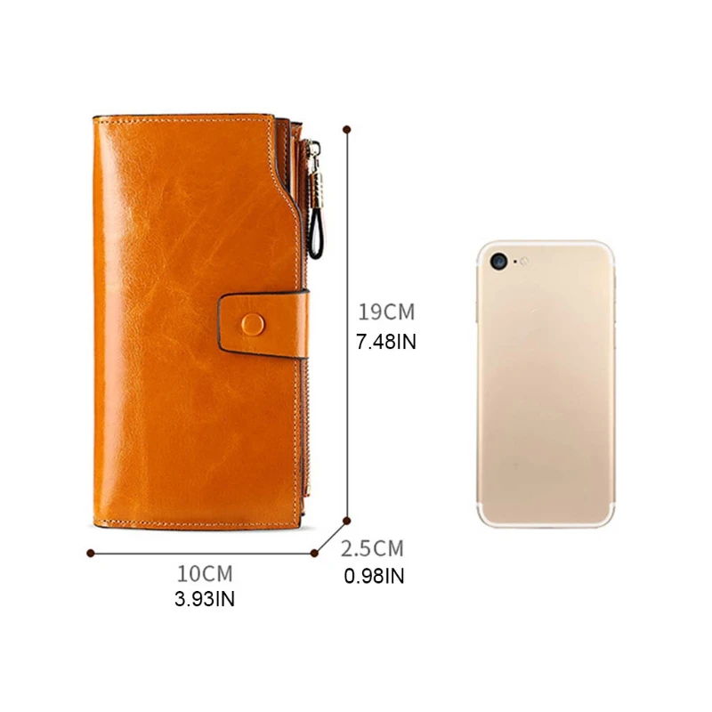Multifunctional Womens RFID Blocking Large Capacity Luxury Waxed Split Leather