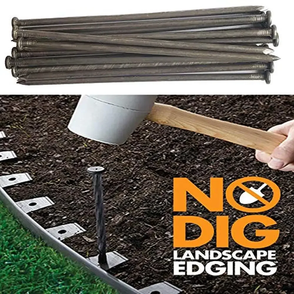 Metal Landscape Edging Stakes 10-Inch Anchoring Spikes 100 Count Yard Ornament & Paver Restraints Solution