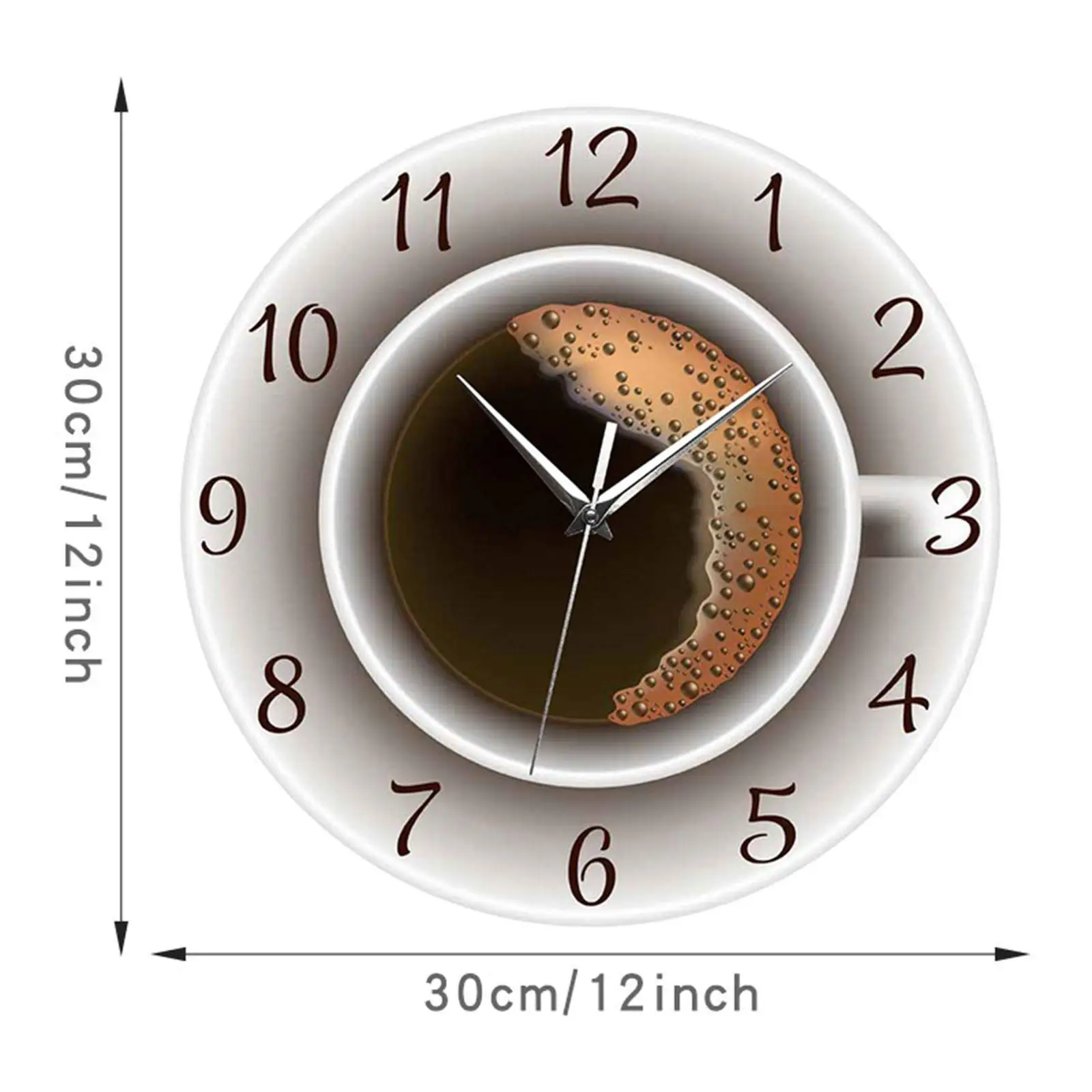 Coffee Wall Clock 12`` Acrylic Hanging Clock Silent Non Ticking Large Wall Clock Decorative Clocks for Living Room Decoration