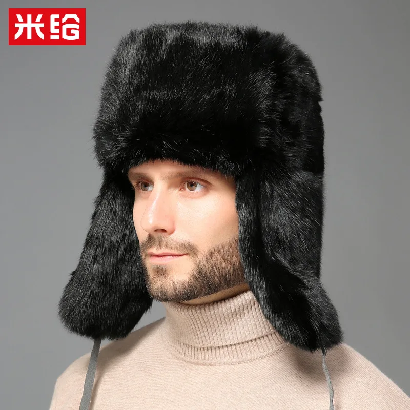 Rabbit Fur Style Winter Hat for Men Dad Grandpa Thermal Thickened Ear Flaps Cold Weather Outdoor 4