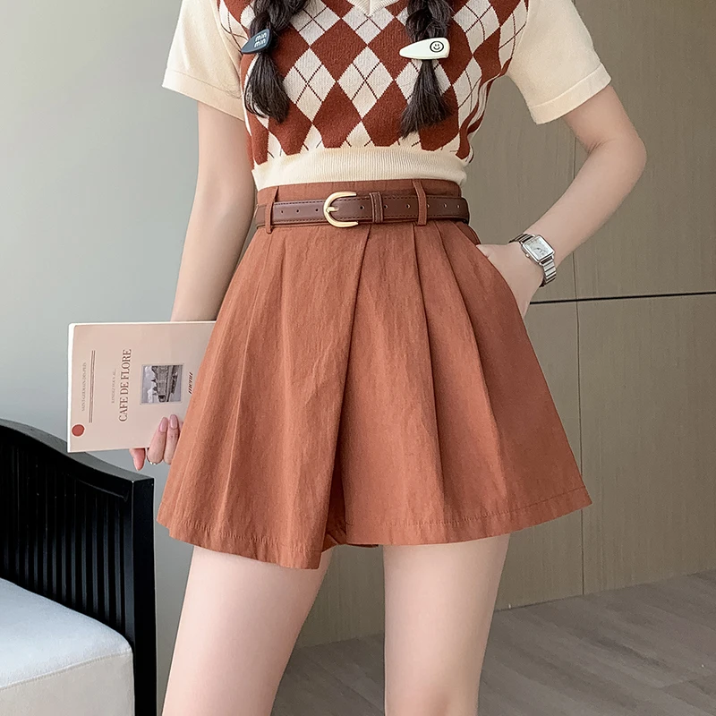 

Summer Casual Women Cargo Skirt Shorts Solid Color Loose Versatile High Waist Simple All-Matching A-line Fashion Short Pants