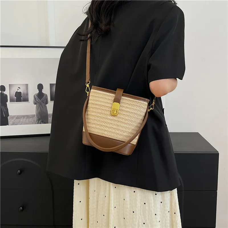 Women’s Fashion Trends Straw Bucket Bag Female Summer Handmade Woven Shoulder Bags Ladies Shopping Purse New Beach Bags Handbags 3