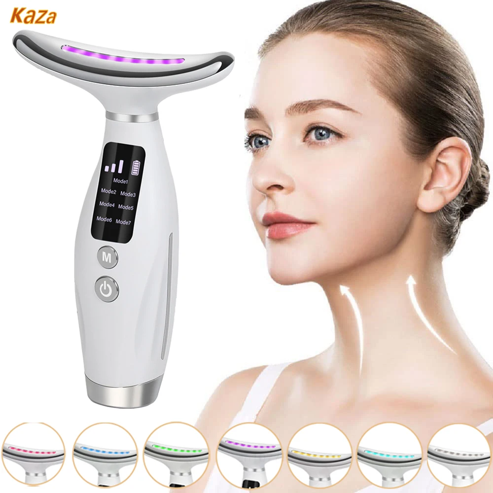 Neck Face Beauty Device EMS Micro-current 7 Color Facial Massager Reduce Double Chin Skin Tightening Neck Lift Device