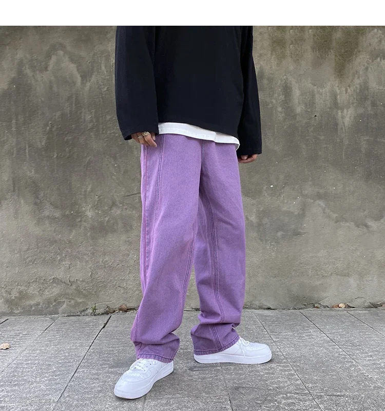 Description Picture 5 of itemKorean Fashion Men Jeans Purple Green Loose Straight Vintage Casual Streetwear Skateboard Dance Denim Cargo Baggy Pants