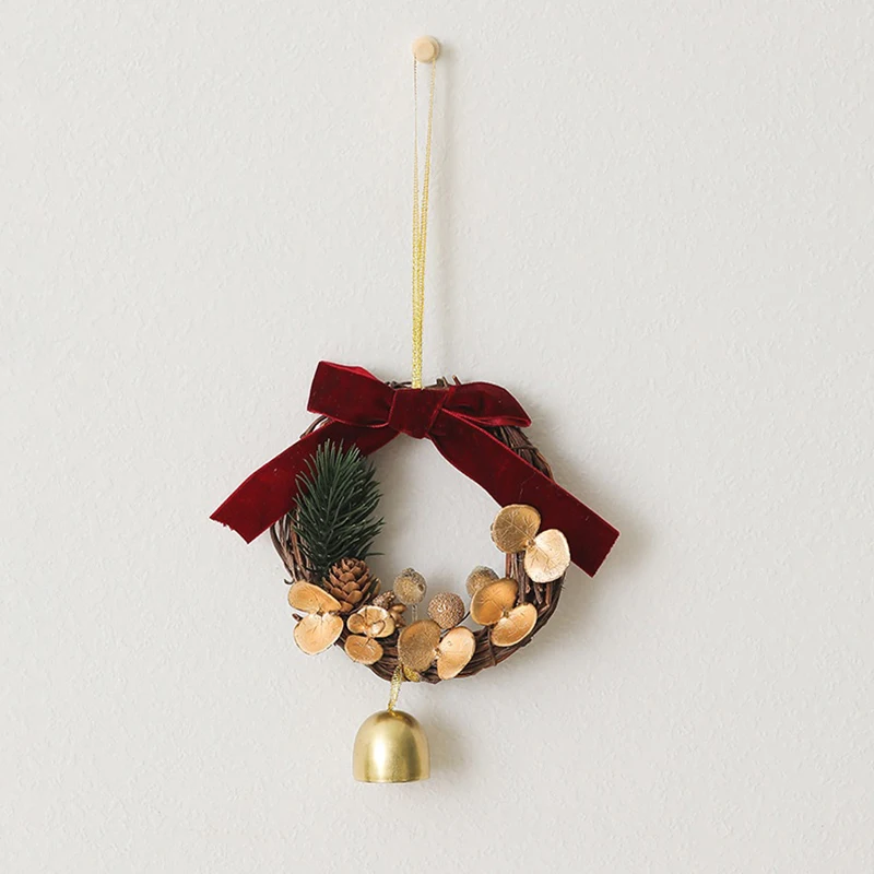 New Year Christmas Bells Bows Pinecones Decoration; Mixed Wreath Pendant for Car Window Tree