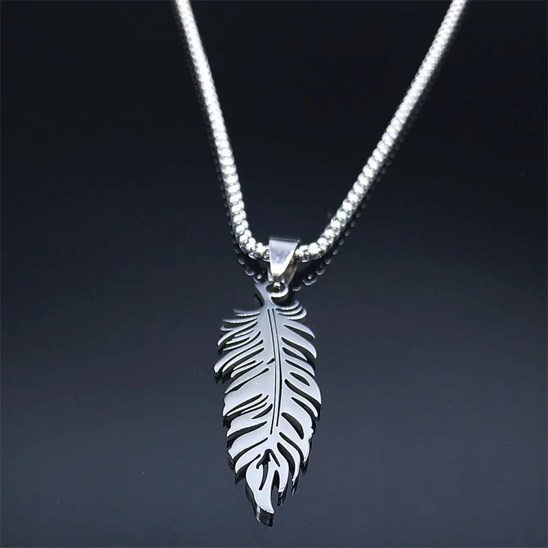 Boho plume pendentif mâle collier pour femmes hommes en acier