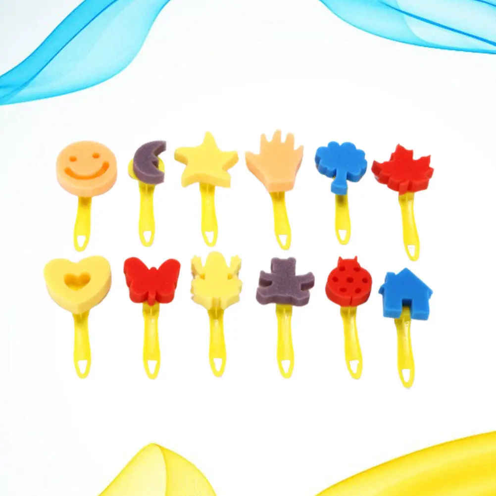 12Pcs 재사용 가능한 페인팅 스폰지 브러쉬 세트 어린이를위한 안전하고 부드러운 스폰지 팁 창의적인 그리기 낙서를위한 간편한 건조 청소 미술 용품