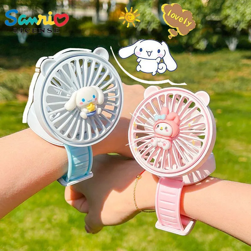 

Новинка Sanrio аниме Cinnamoroll My Melody милые часы веер портативный Usb Перезаряжаемый Ручной Кольцевой тихий веер для девочек Подарки Детские игрушки
