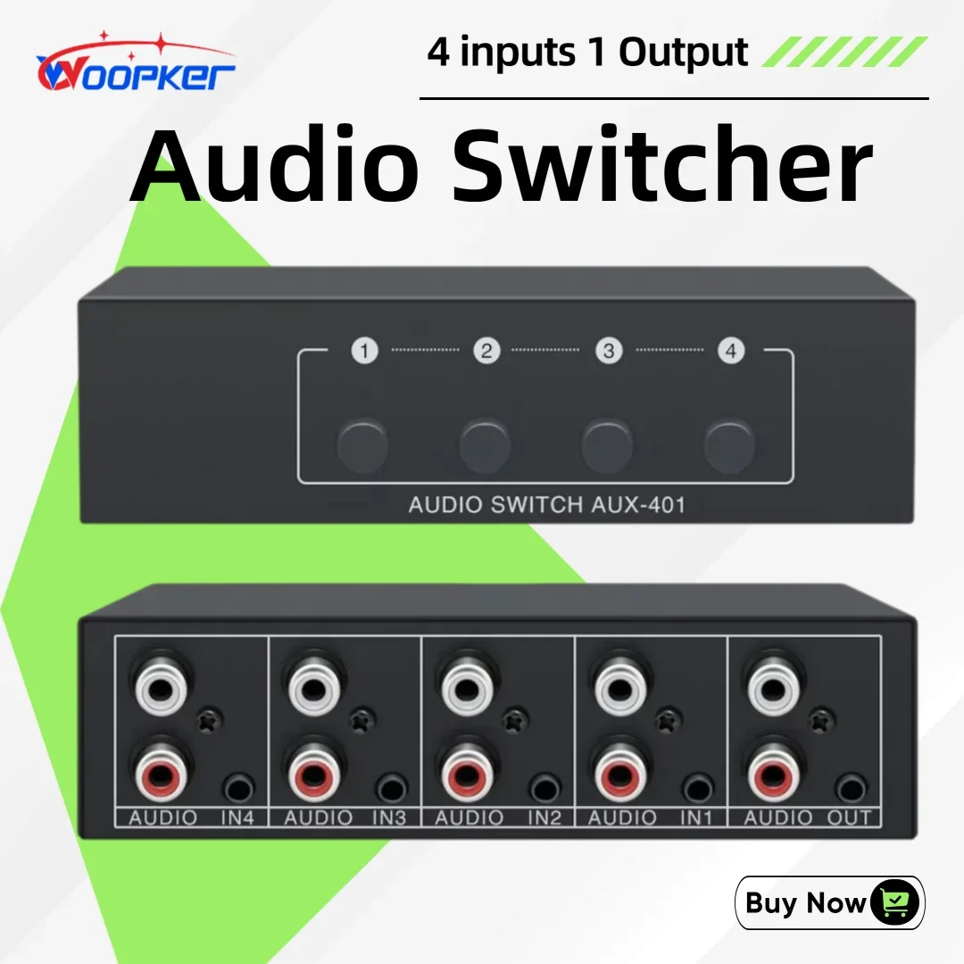 4 in 1 Stereo Audio Selector 4 Inputs 1 Output RCA AUX 3.5mm Passive Audio Switch Box Analog Sharer audio selector