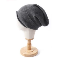100%Wool Curled Edge Knitted Hats for Women Winter Warm Soft Cashmere Beanies High Quality Fashion Y2K Slouchy Skullies Caps 1