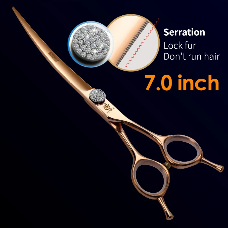 Fenice Professional 6.5/7 Inch Pet Curved Grooming Scissors serrated blade with saw Pet Scissors Shears for Dogs Cats JP440C,dog grooming scissors