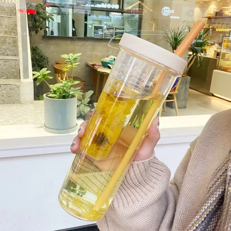 700ML Folding Straw Cup Transparent Large Capacity Water Bottles Portable Juice Cups Lemon Filter Cute Drinking Bottle for Girl
