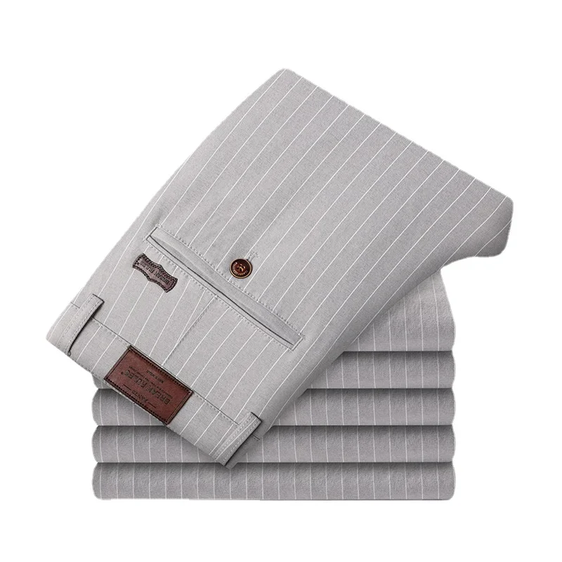 2024 Autumn New Men's Bamboo Fiber Casual Pants Classic Style Business Fashion Grey Stretch Cotton Trousers Male Brand Clothes 2