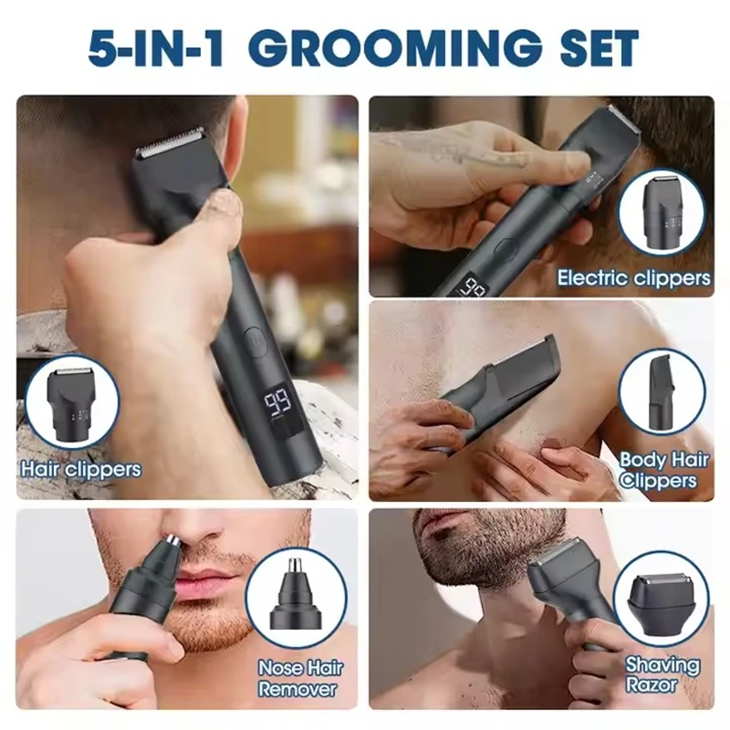 Xiaomi Youpin Men's 5-in-1 Multifunctional Grooming Set IPX6 Waterproof Hair Clipper Nose Hair Trimmer Shaver High-power JK-881 5