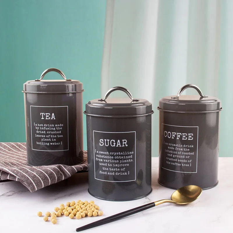 

Metal Kitchen Food Coffee Sugar Tea Storage Box Tin Canister Jar Container Bin Pot with Lid for Kitchen SuppliesSet of 3