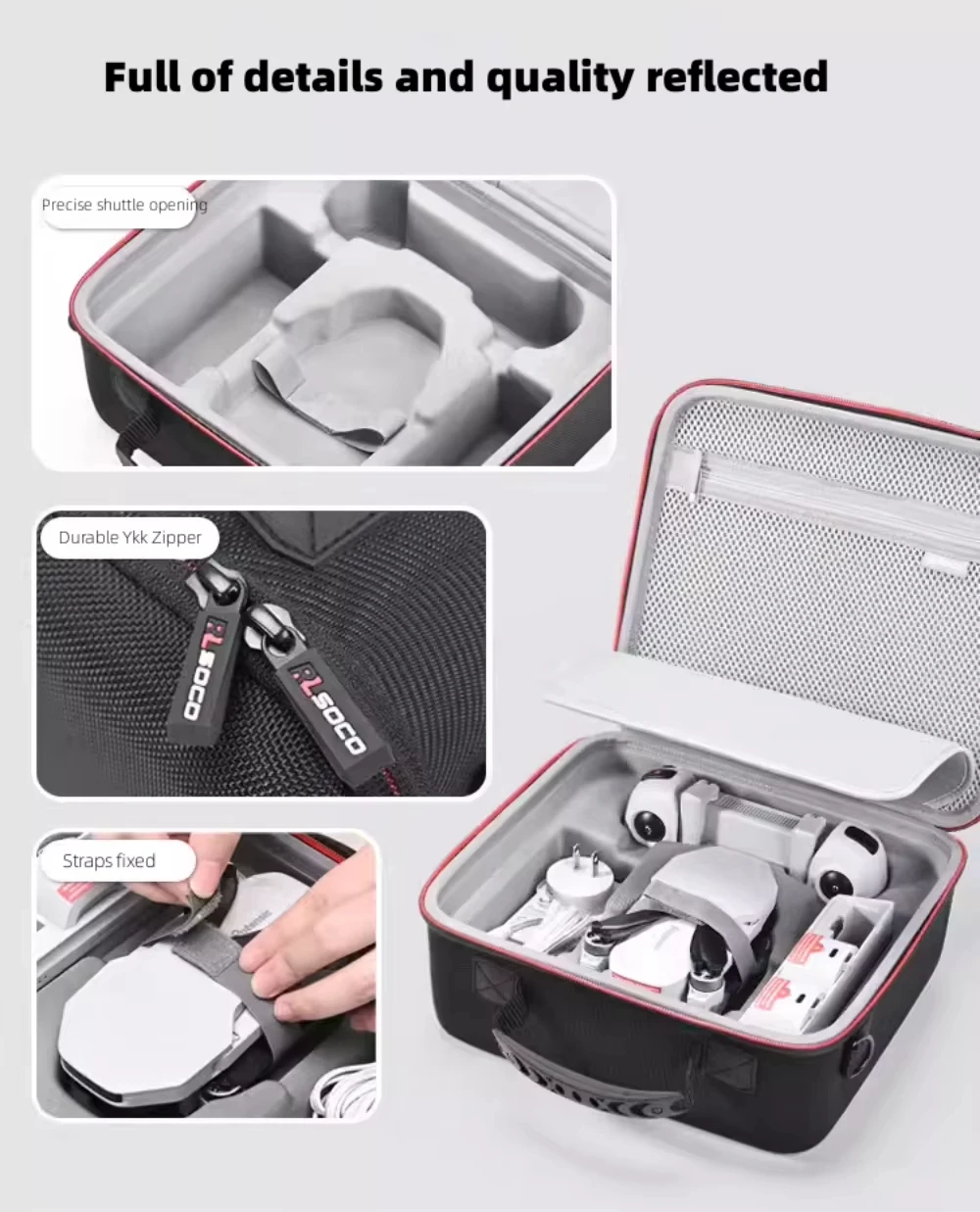 Vue de dessus de l'étui de transport rigide EVA pour drone Potensic ATOM 2, avec logo Potensic et texture noire.