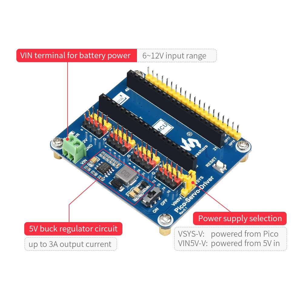 16-Channel PWM Micro Servo Motor Driver Controller Shield for RasPi RPI Raspberry Pi PICO 2 W RP2040 RP2350 Expansion Board HAT 2
