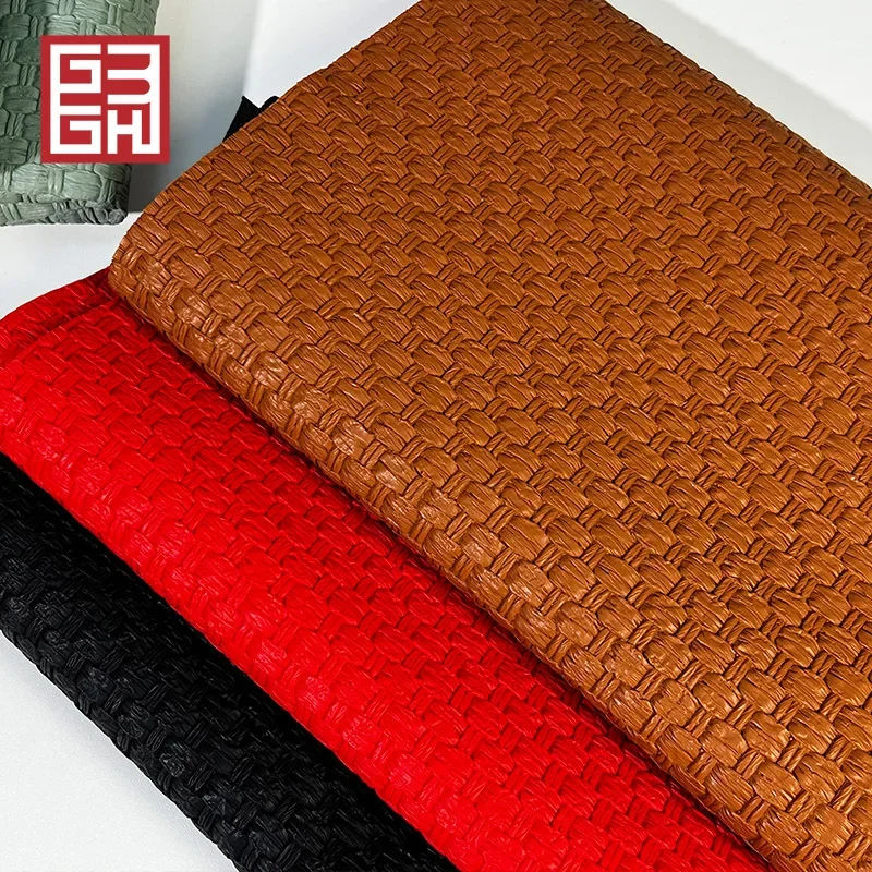 GuoTrendy Faux Leather Vintage Large Weave Flat Pattern Embossed Plaid Fabric For Women's Handbags Artificial Leather