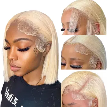 613 Blonde Short Bob Wig Transparent Lace Front Human Hair Wigs Straight 13X4 Burgundy 99j Brown Colored Cut Lace Frontal Wig 1