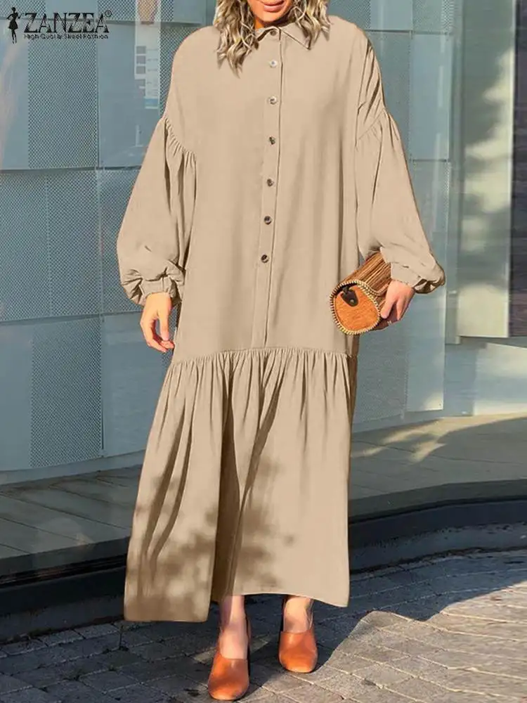 Vestidos de Grandes Mulheres Boêmio Dimensões Zanzea Primavera Outono Puff Manga Maxi Vestido Longo Vestidos Casuais Sólidos Plissados Baggy Robe 2022 6 Home & Garden