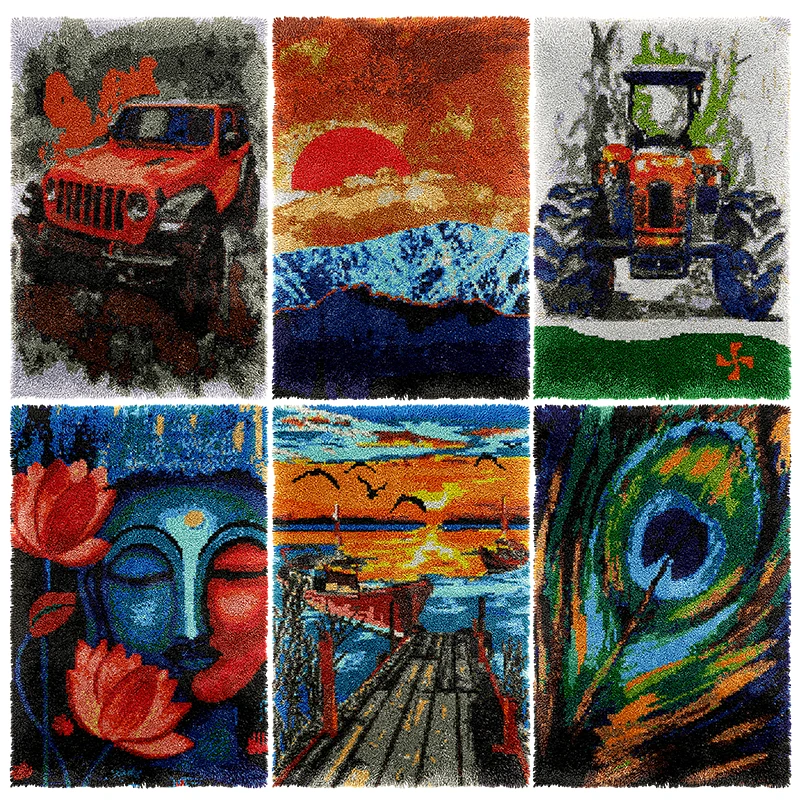 Latch Hook Rug Kits Needlework Wall Hanging DIY Carpet Rug Pre-Printed Canvas with Non-Skid Backing Arts & Crafts making diy bag