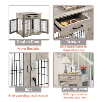 Furniture Style Dog Crate End Table with Drawer, Pet Kennels with Double Doors, Dog House Indoor Use,29.9''x24.8''x30.71'' 5