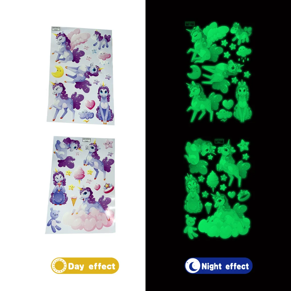 Cartoon Luminous Unicorn Wall Stickers For Kids Rooms Ceiling Home Decor Wall Decals Fluorescent Stars Glow In The Dark Stickers