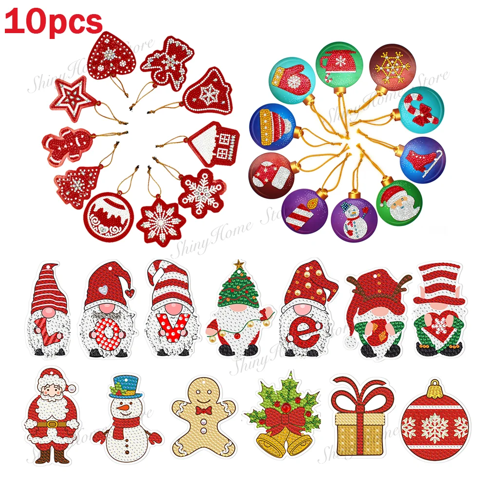 10pcs DIY Full Drills Diamond Painting Special Shape Christmas Tree Pendant Hanging Ornament Christmas Decoration Natal Navided