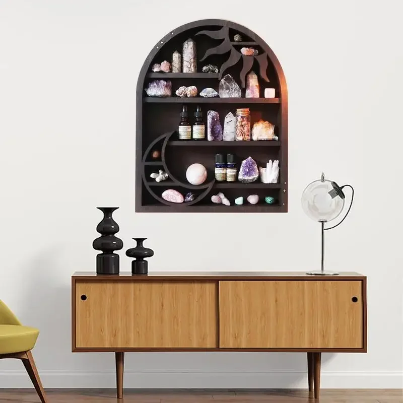 

Decor Boho Books Essentials Home Stone Crystals Crystal Hanging Wall Wooden Rack For Storage Display Shelf And Decoration Gothic