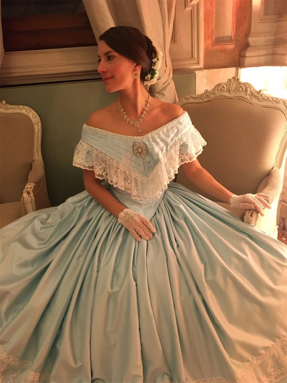 Costume de planchers lett des années 1860, robe de mariée, robe de