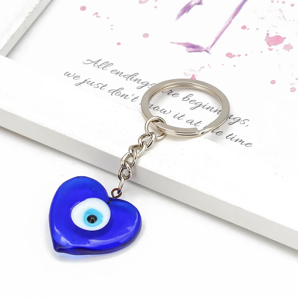 

35mm Heart Blue Evil Eyes Keychain Fashion Lucky Turkish Key Ring DIY Keychain Car Key Chains Ring Holder Accessories
