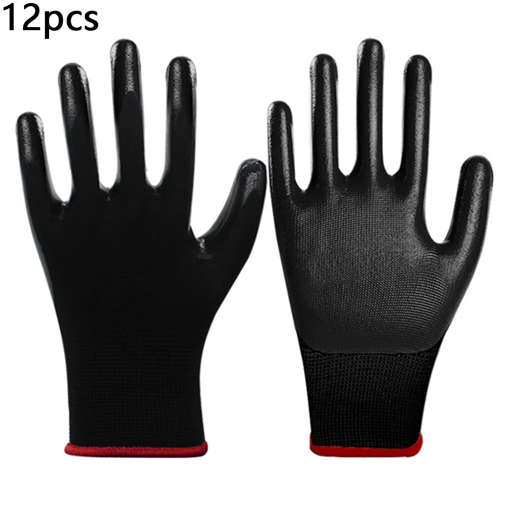 

12pcs Nitrile Nylon Gloves For Safety Working Gardening Industrial Protective Construction Site Rubber Waterproof Work Gloves